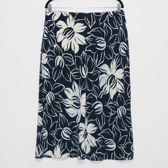 Jones New York 100% Silk Midi Slip Skirt Size 14 Blue Floral - Picture 6 of 9